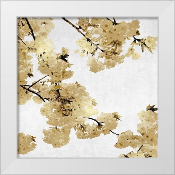 Bennett, Kate 12x12 White Modern Wood Framed Museum Art Print Titled - Gold Blossoms on White I