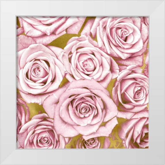 Bennett, Kate 15x15 White Modern Wood Framed Museum Art Print Titled - Pink Roses on Gold