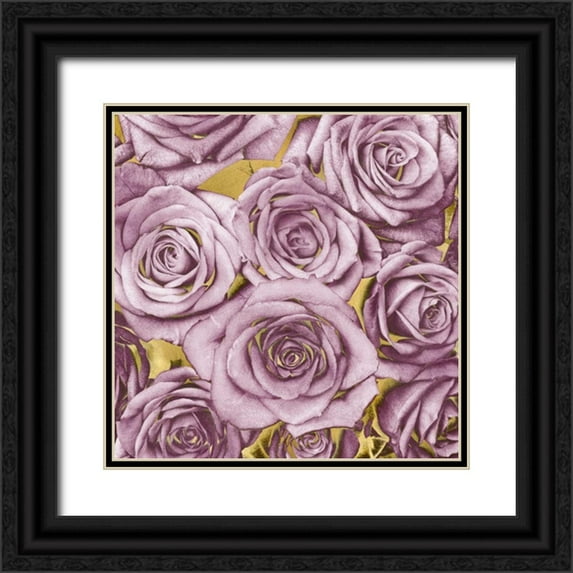 Bennett, Kate 20x20 Black Ornate Wood Framed with Double Matting Museum Art Print Titled - Roses - Amethyst on Gold