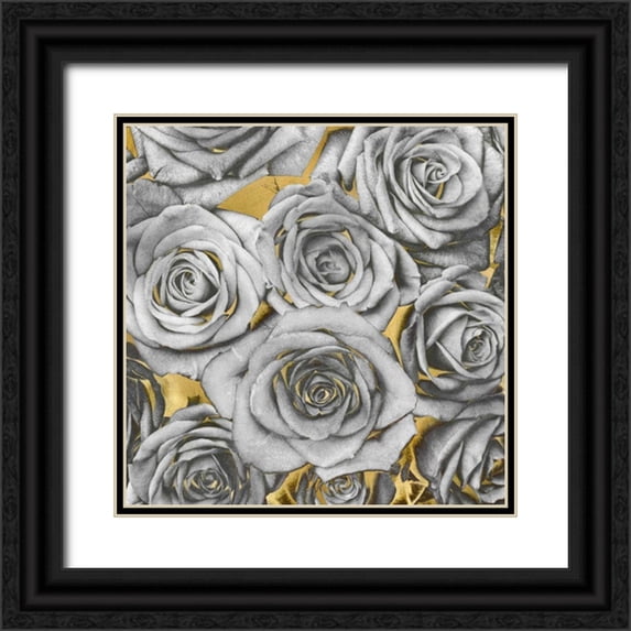 Bennett, Kate 20x20 Black Ornate Wood Framed with Double Matting Museum Art Print Titled - Roses - Silver on Gold