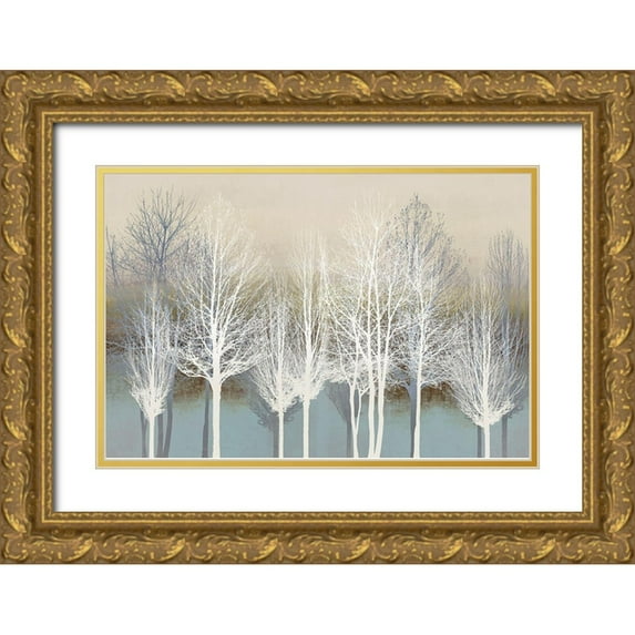 Bennett, Kate 32x23 Gold Ornate Wood Framed with Double Matting Museum Art Print Titled - Trees on Aqua
