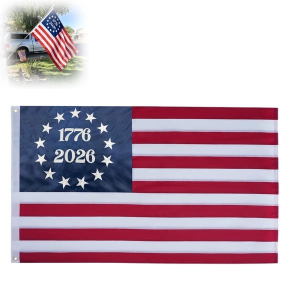 Bennington 1776 American Flag 3x5 ft Outdoor - Embroidered Betsy Ross 13 Colonies Flag, Heavy Duty with 2 Brass Grommets, 250th Anniversary USA Flag(1PC)