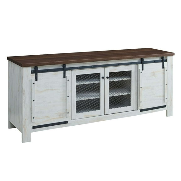 Modway Bennington 71" Rustic Sliding Door TV Stand in White