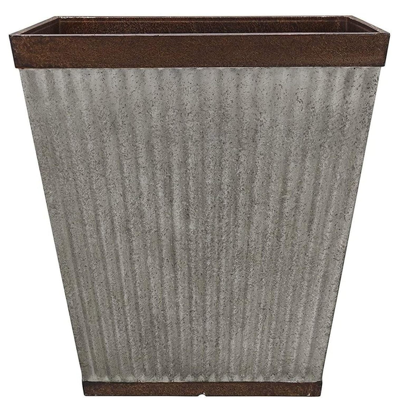 16" Rustic Galvanized Resin Square Planter