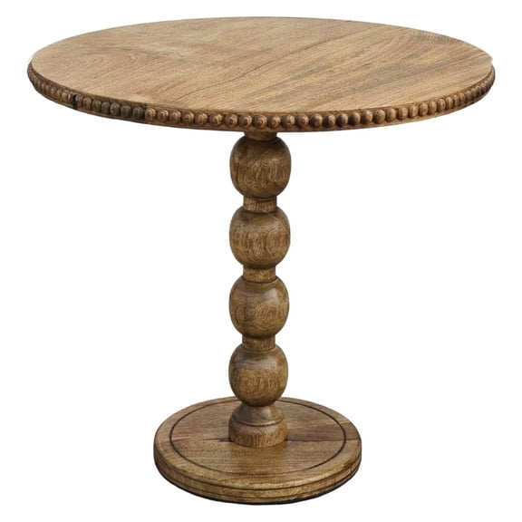 Bennium 21 Inch Side End Table, Round Top, Stacked Post, Natural Brown Wood