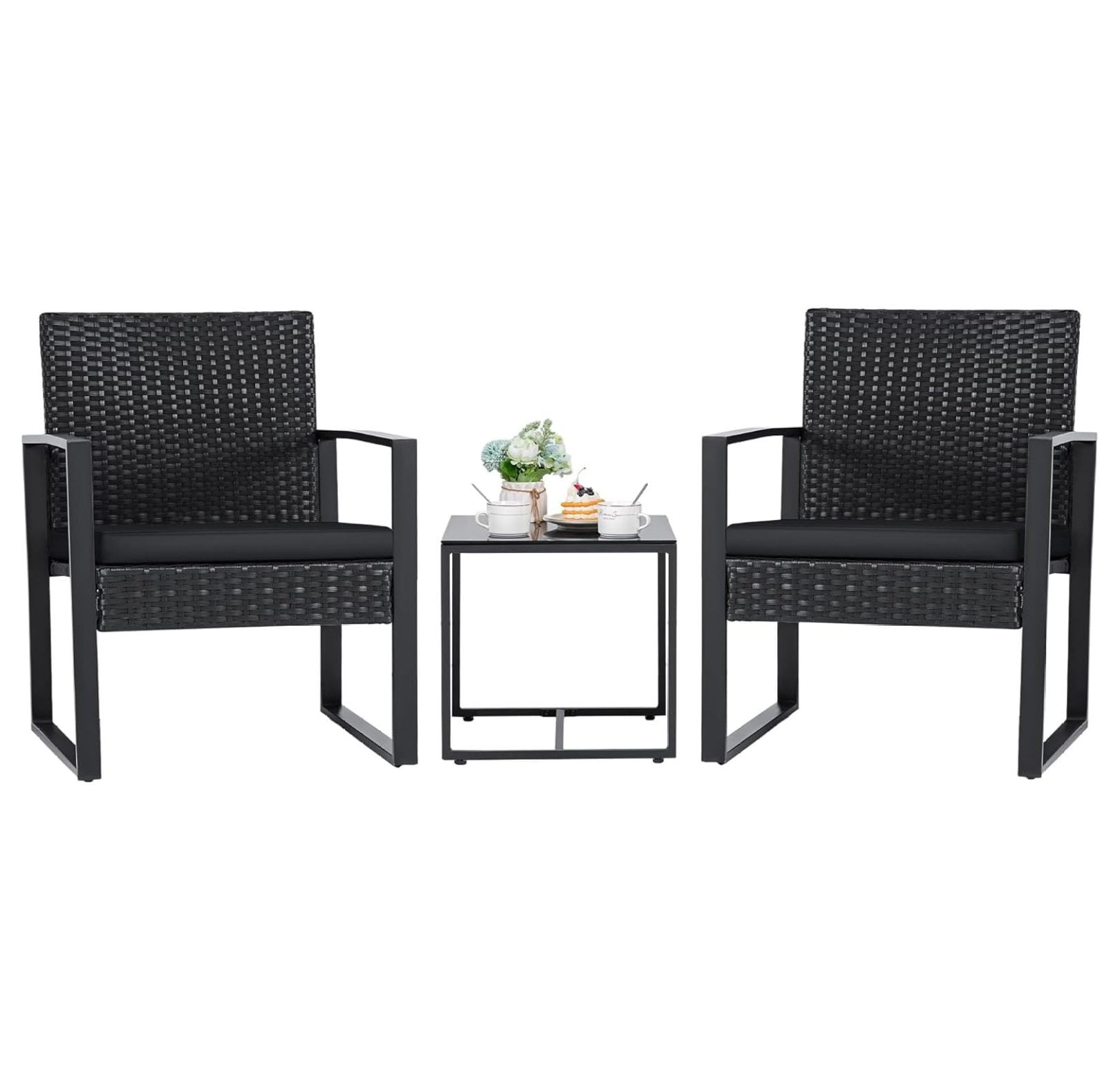 Bennium 3 Pieces Patio Set Outdoor Wicker Furniture Sets Modern Rattan