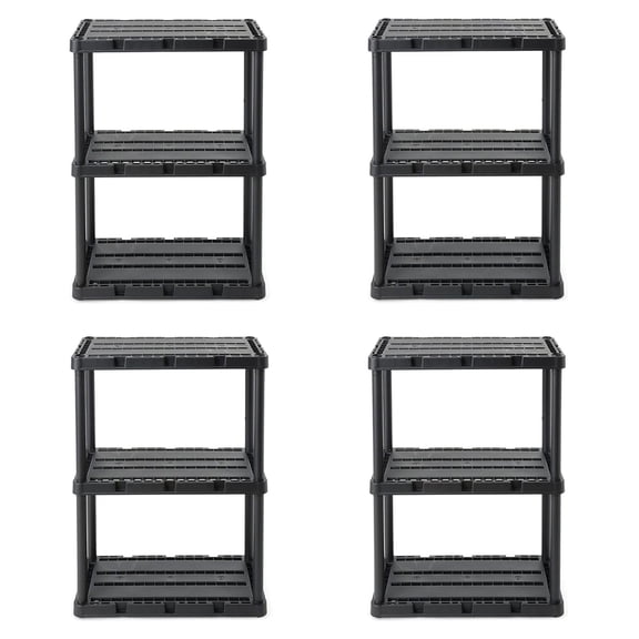 Bennium 3 Shelf Knect-A-Shelf Solid Light Duty Storage Unit 24 x 12 x 33 Organizer System for Home, Garage, or Basement, Black (4 Pack)