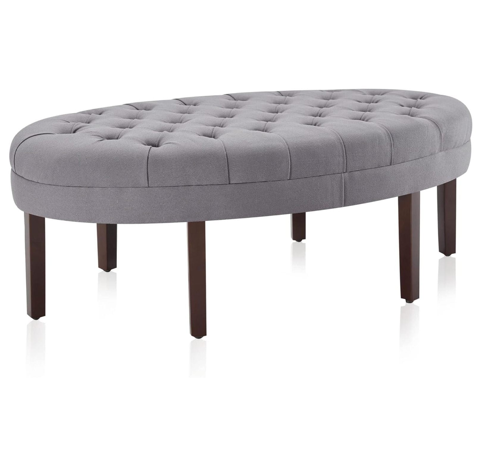 Dark Gray Linen Upholstered Oval Ottoman with Wood Legs