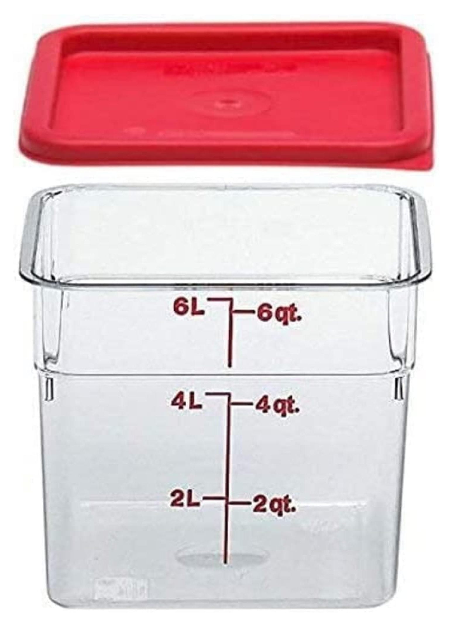 Clear Rectangular 6-Quart Plastic Food Storage Container with Red Lid