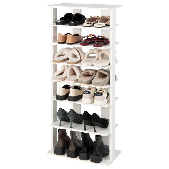 Bennium 7 Tiers Shoe Rack, Double Rows Vertical Tall Narrow Patented Shoe Organizer, Standing Shoe Rack for Small Space, Entryway, Closet, Living Room, Bedroom (White)