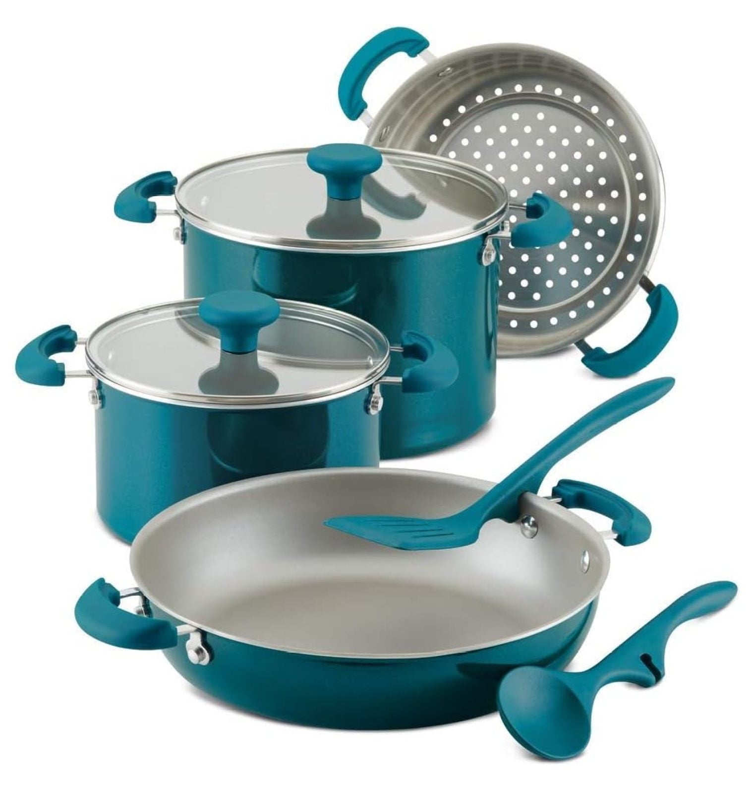Teal Shimmer 8-Piece Aluminum Nonstick Cookware Set