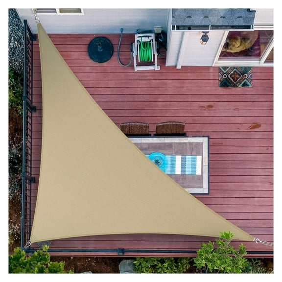 Bennium 8' x 15' x 17' Sand Beige Sun Shade Sail Right Triangle SMTAPRT12 Canopy Fabric Cloth Screen, Water Air Permeable & UV Resistant, Heavy Duty, Carport Patio Outdoor - (We Customize Size)