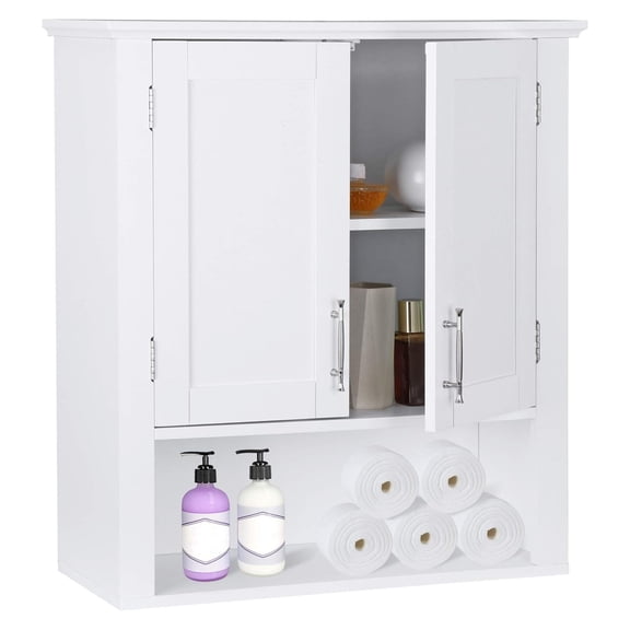 Bennium Bathroom Wall Cabinet Over The Toilet, White Medicine Cabinet with 2 Doors and Adjustable Inner Shelves, for Bathroom, Living Room