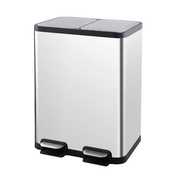Bennium Dual Compartment Recycling Kitchen Step Trash Can 26.6 Gallon Stainless Steel Garbage Can for Kitchen with 2 Removable Buckets and Lids