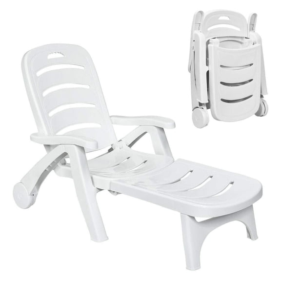 Bennium Foldable Patio Chaise Lounge Chair with Wheel, Lightweight Plastic Chaise Lounge for Outdoor Patio Poolside