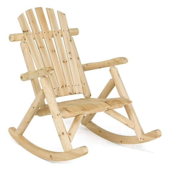 Bennium Log Rocking Chair Wood Porch Rocker Lounge Patio Deck Balcony Furniture Rustic Single Rocker Natural