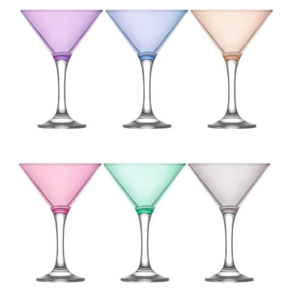 Bennium Multicolored Martini Glasses Set of 6 - Colorful Martini Cocktail Glass Set - Party Drinkware for Cocktails - Dishwasher Safe