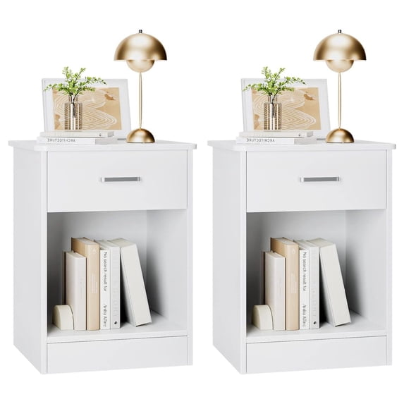 Bennium Nightstand, Set of 2, 2-Tier Side Table with Drawer and Storage Shelf, Bedside Table End Table, Modern Night Stand for Bedroom, Home Office,White