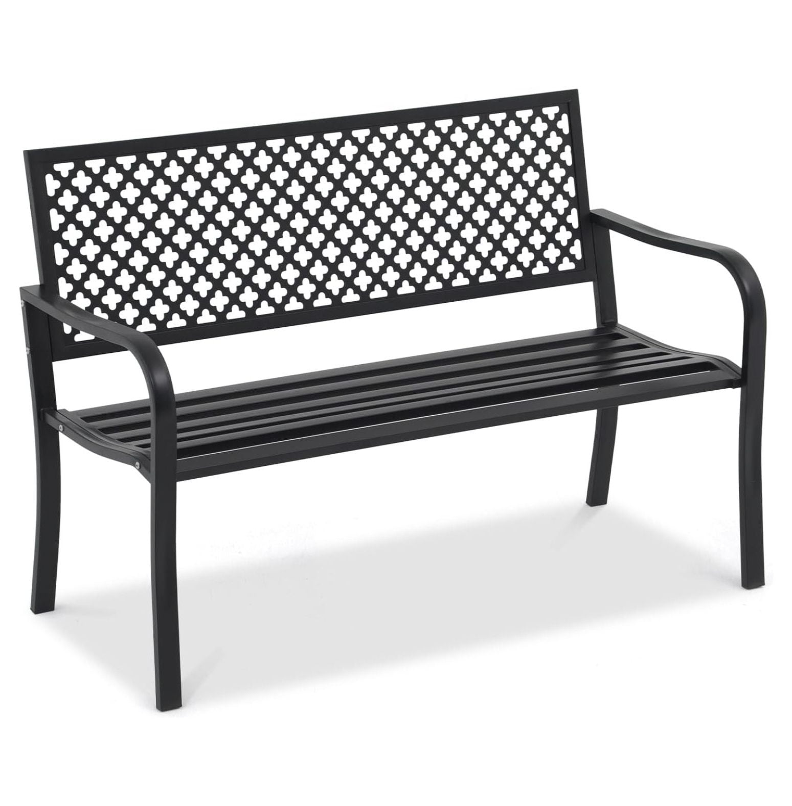 Black Metal Outdoor Bench with Decorative Backrest, 50-Inch