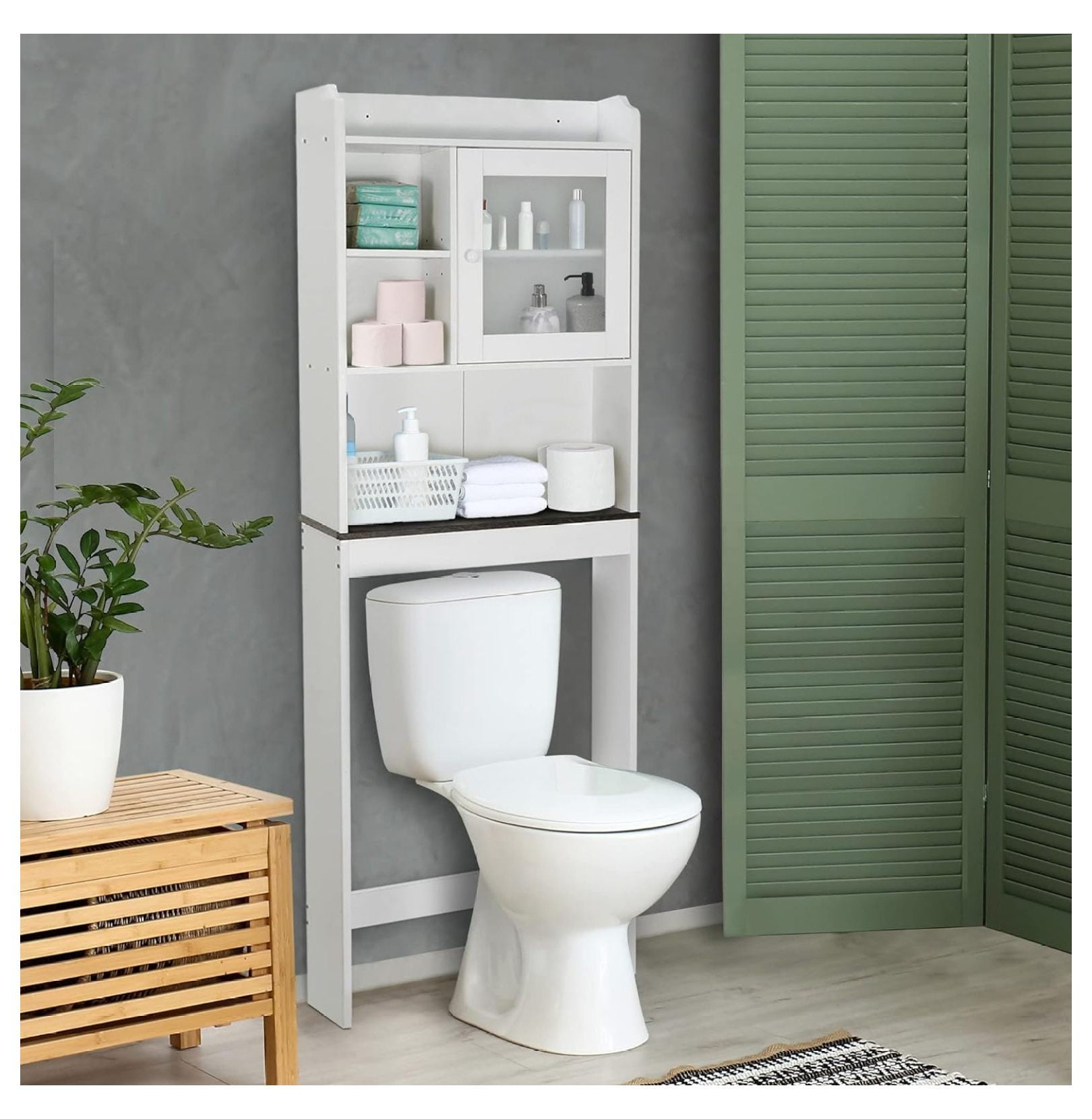 Tall Over-The-Toilet Storage Cabinet - White MDF, 68.3"H, Saves Bathroom Space 3 thumbnail image