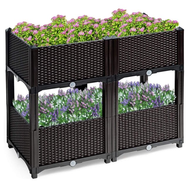 Bennium Raised Garden Beds, Set of 4 Elevated Planter Boxes with Drain