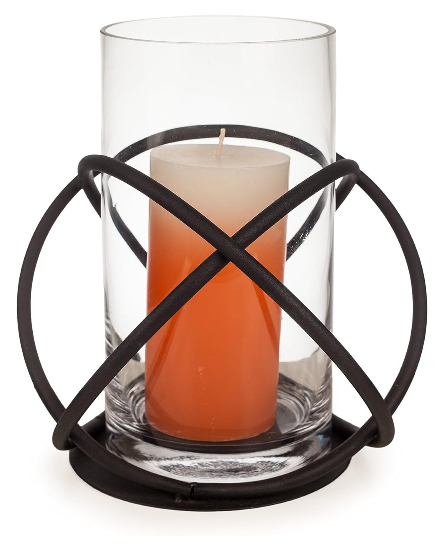 Large Black Iron and Glass Hurricane Candle Holder