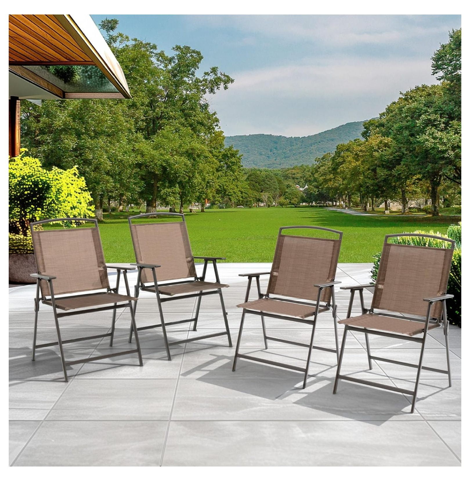 Bennium Set of 4 Patio Dining Chairs Outdoor Folding Chairs with Armrest Patio Furniture Chairs for Camping Beach Backyard Garden Poolside