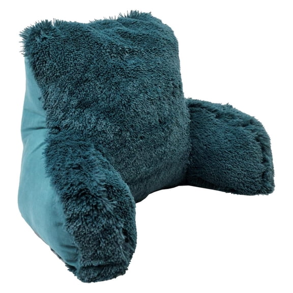 Bennium Shaggy Faux Fur Backrest Reading Pillow with DIY Filling, Need Assembly, Study Lounger Bedrest Back Support for Sitting up in Bed, Teal, 20" x 18" x 17"