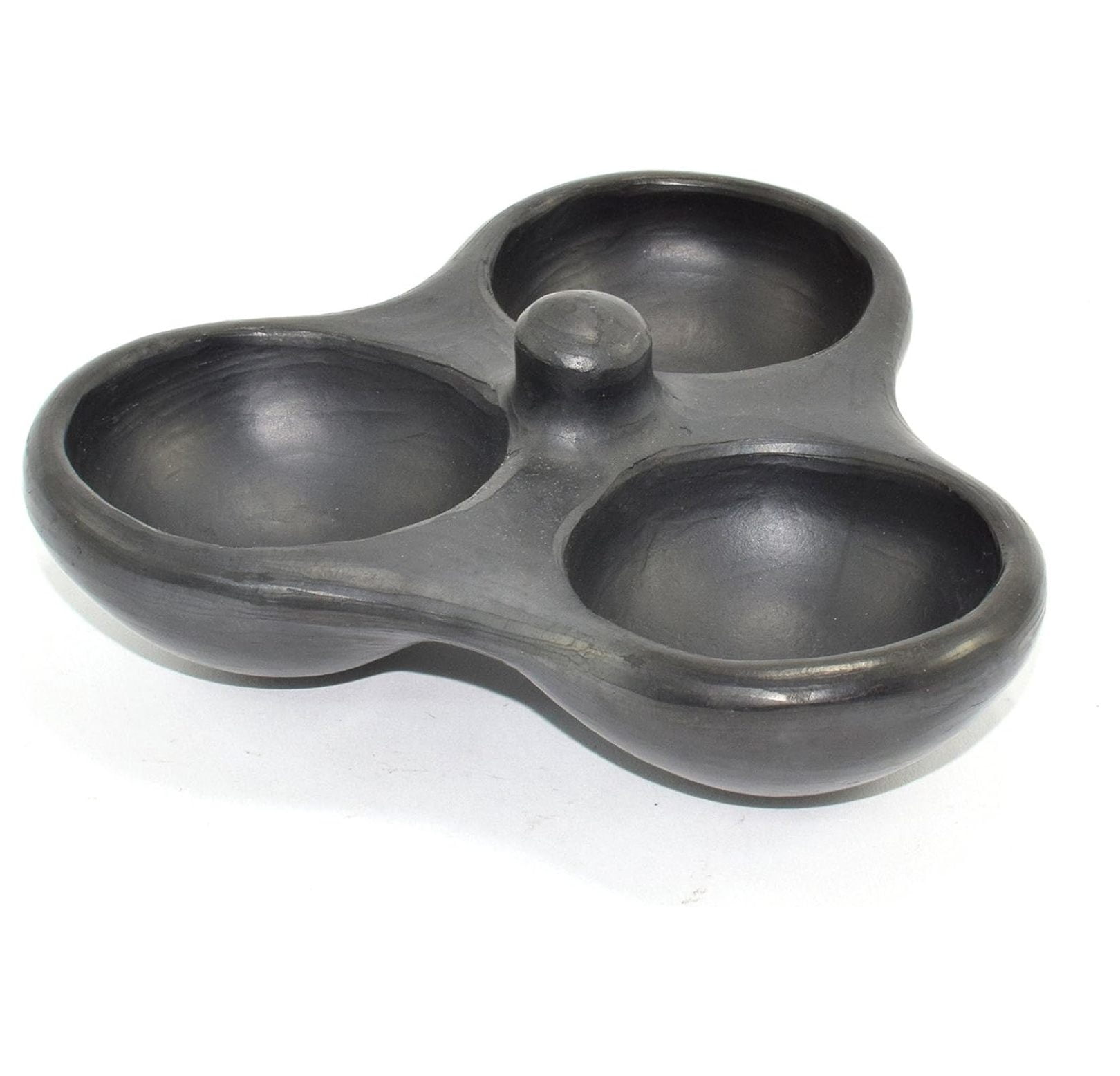 Handmade Black Clay Triple Condiment Dish
