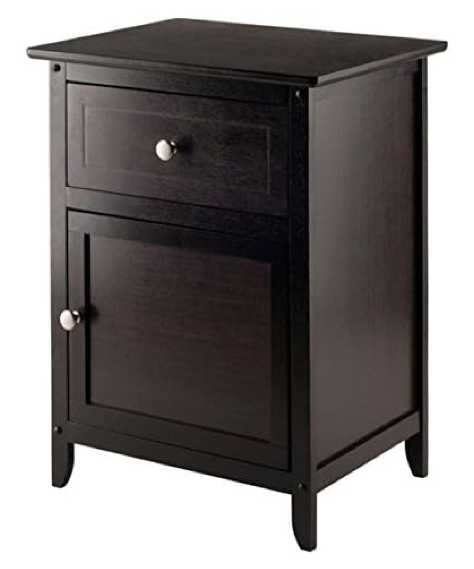 Espresso Transitional Wood Nightstand with Drawer and Cabinet