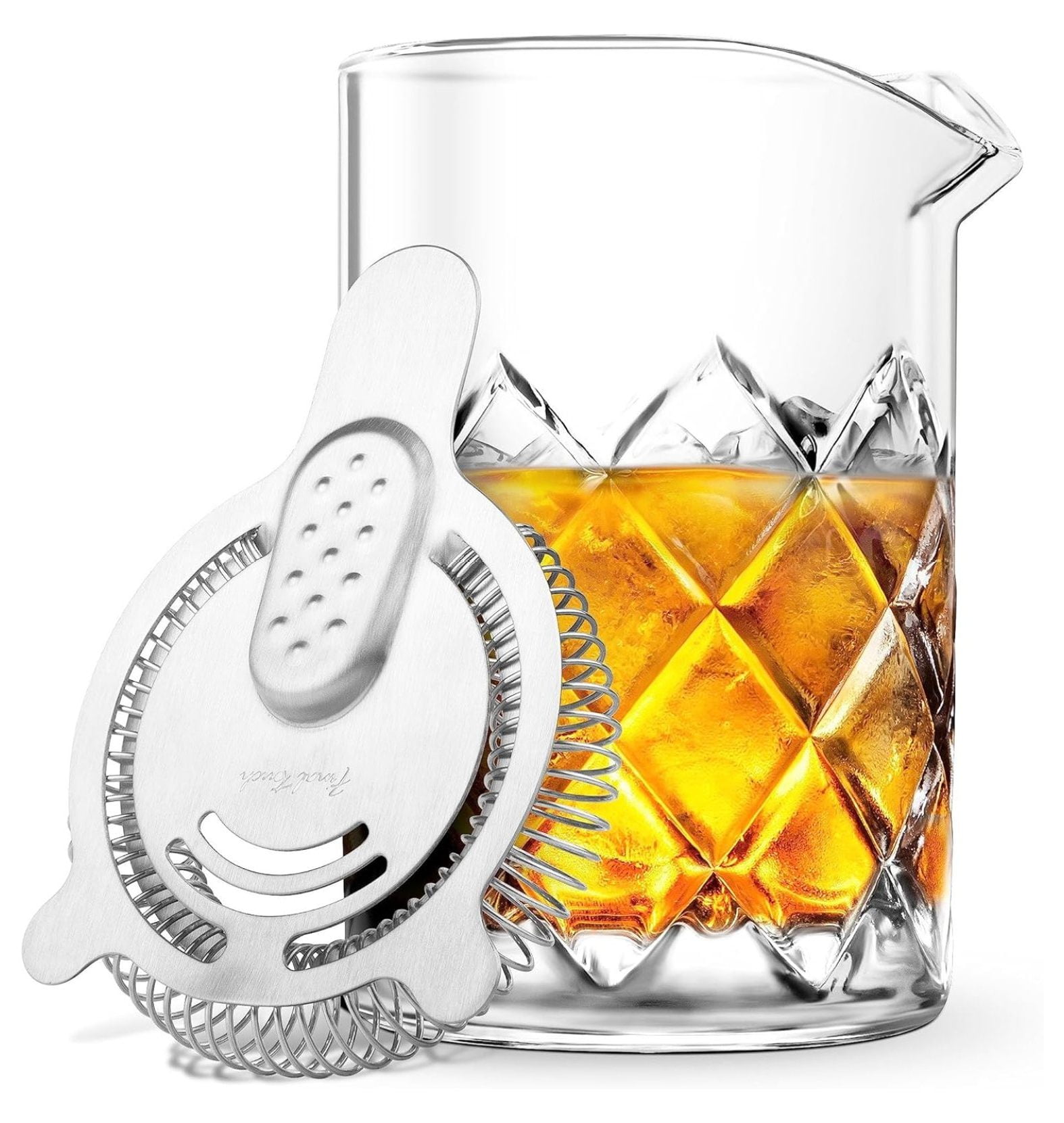 Final Touch Clear Glass Cocktail Mixing Pitcher with Strainer, 13.5 oz