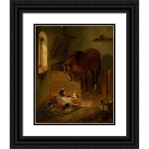 Benno Raffael Adam 15x18 Black Ornate Wood Framed Double Matted Museum Art Print Titled - In the Barn (1846)