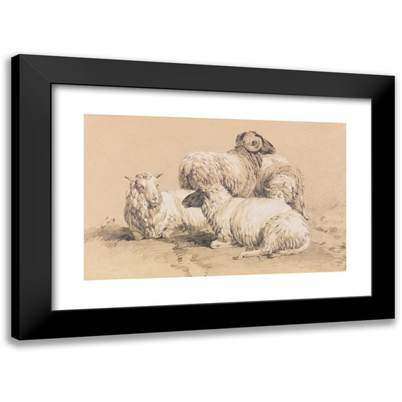 Benno Raffael Adam 24x17 Black Modern Framed Museum Art Print Titled - Four Sheep