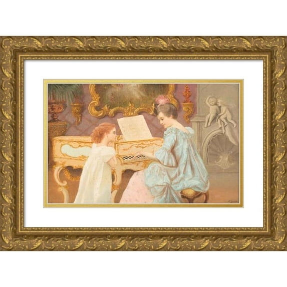 Benno Sachs 24x17 Gold Ornate Framed and Double Matted Museum Art Print Titled - The Piano Lesson
