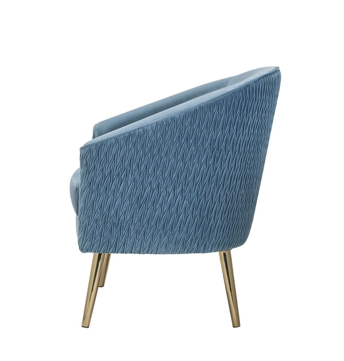 Blue Velvet Barrel Accent Chair with Gold Metal Legs