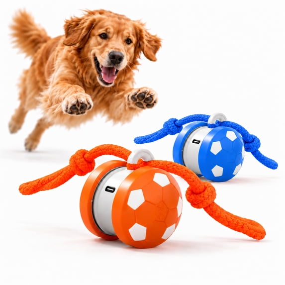 Benny and Bailey Dog Toy, Automatic Rolling Ball with Braided Rope and ...