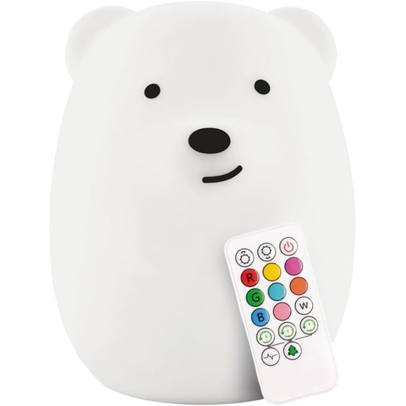 Benny The Bear Squishy Silicone Night Light for Kids | Cute Night Light with Remote & Touch Control for Girls & Boys | 9 Color Changing Soft Portable Animal Lamp Comes with USB Cord