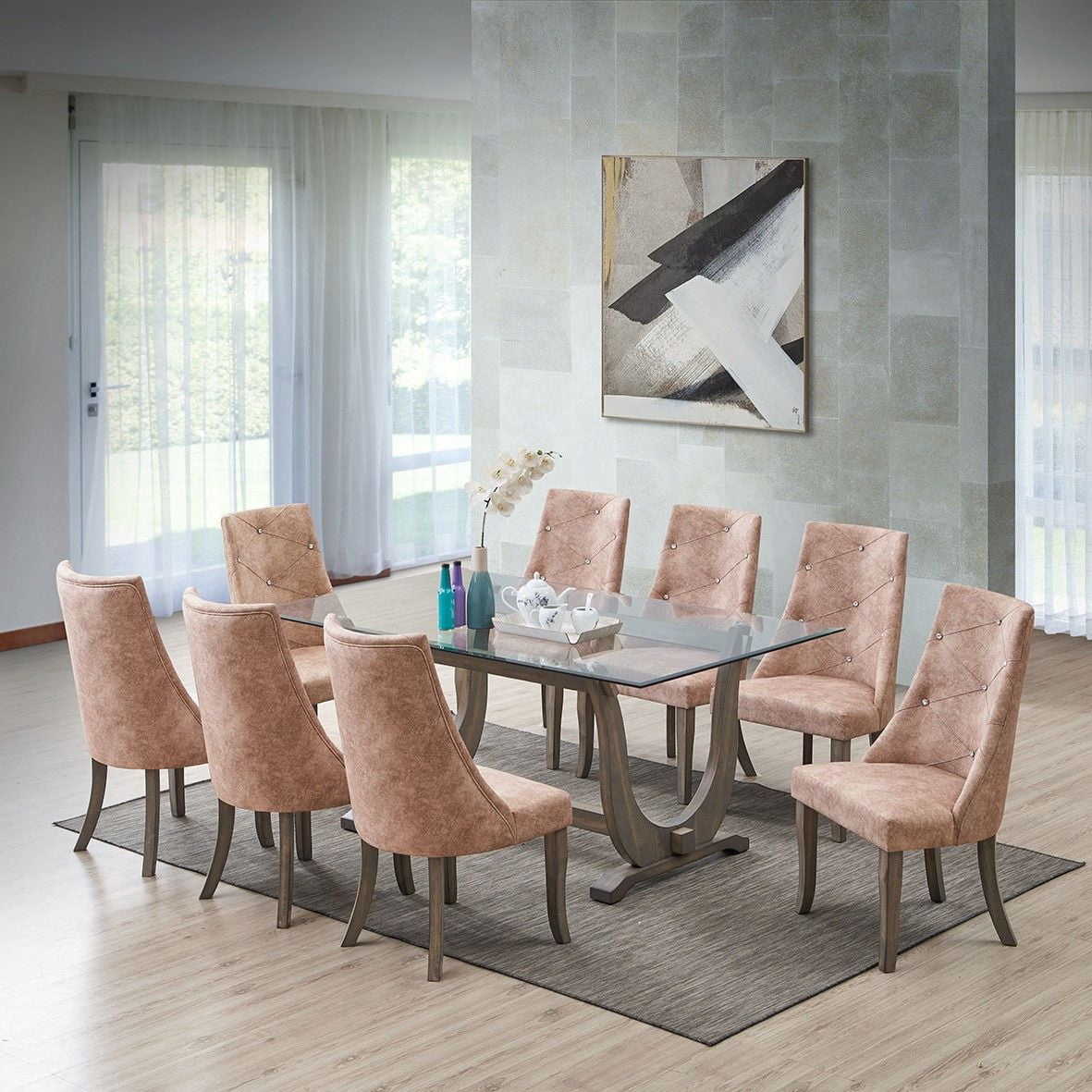 9 piece glass dining table set deals