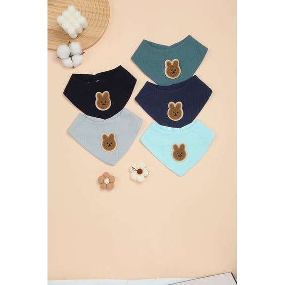 Benoxine 5/10 Pack Baby Triangle Drool Bibs Animal Embroidery, Random Colors & Patterns