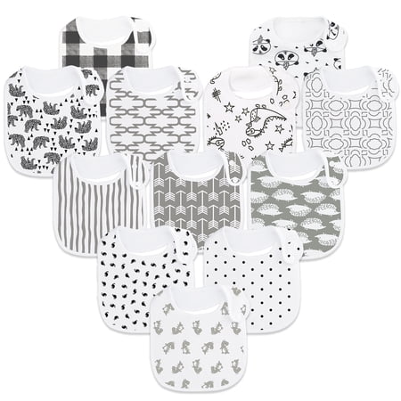 Benoxine 12-Pack Baby Bibs for Boys & Girls, Bandana Drool Bibs, Super Soft Absorbent Bibs, Adjustable Snaps, Machine Washable Newborn Teething Gift Set