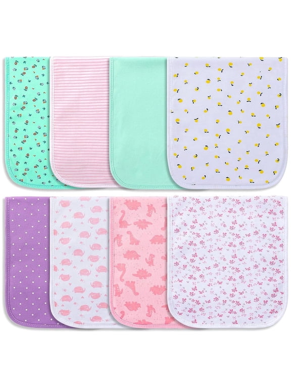 Baby Girl Large Absorbent Soft Burp Cloth Multicolor Patterns 8 Pack