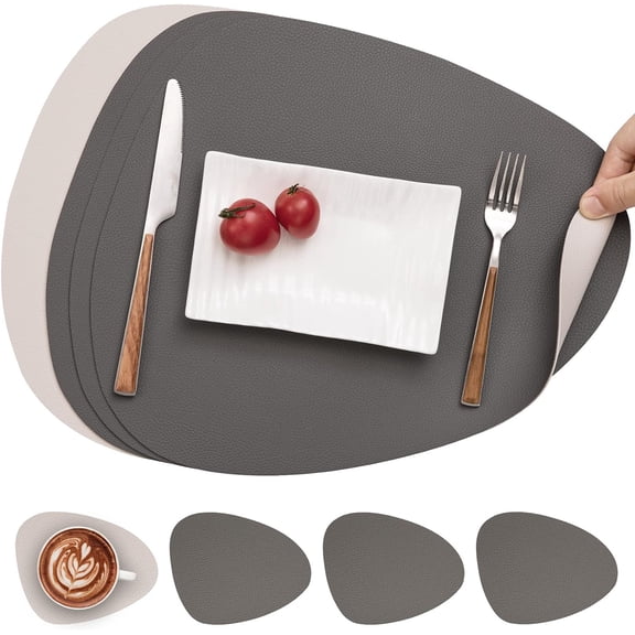 Benoxine Placemats, Dual-Sided Placemats Waterproof Faux Leather Placemats Set of 4 Place Mats and Coasters Non-Slip Washable Table Mats for Dining Table
