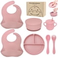 thumbnail image 1 of Benoxine Silicone Baby Feeding Set,Baby Led Weaning Set, 7Pcs-BPA Free,100% Food-Grade Silicone,Pink, 6M+, 1 of 12