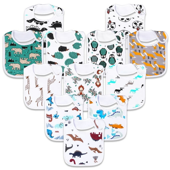 Benoxine Unisex Baby Bibs: Cotton, 12-Pcs Set for Newborns Drooling & Teething