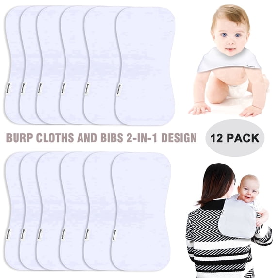 2-in-1 Baby Bibs & Burp Cloths Set, 3-Layer Design, Large Size, Super Absorbent, 100% Organic Cotton, Soft & Comfortable,12-Pack