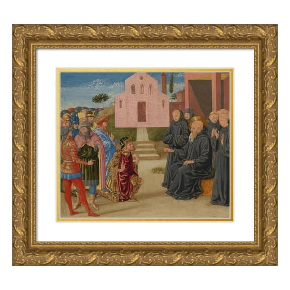 Benozzo Gozzoli 17x15 Gold Ornate Wood Frame and Double Matted Museum Art Print Titled - Totila Before Saint Benedict