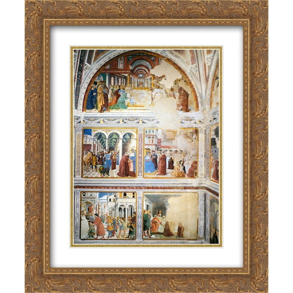 Benozzo Gozzoli 2x Matted 20x24 Gold Ornate Framed Art Print 'View of the Left Hand Wall of the Chapel'