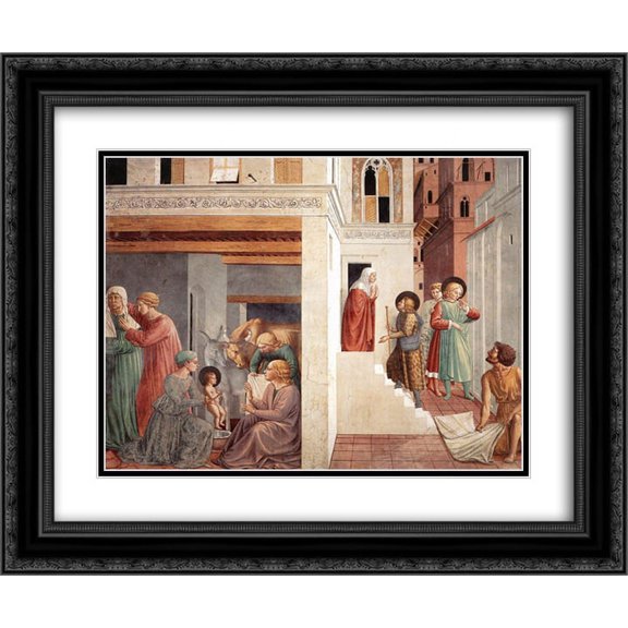 Benozzo Gozzoli 2x Matted 24x20 Black Ornate Framed Art Print 'Birth of St. Francis, Prophecy of the Birth by a Pilgrim, Homage of the Simple Man'
