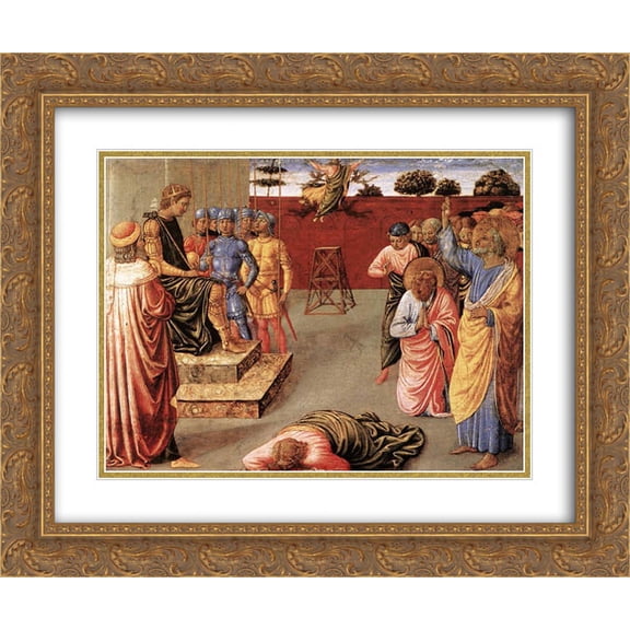 Benozzo Gozzoli 2x Matted 24x20 Gold Ornate Framed Art Print 'Fall of Simon Magus'