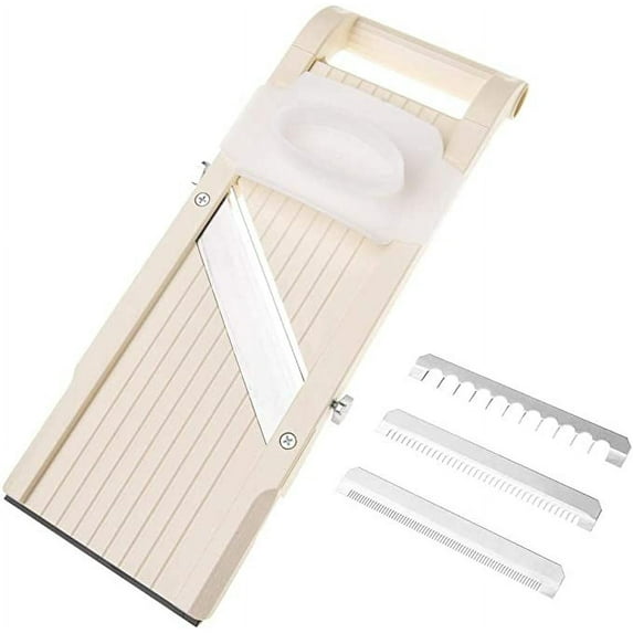 Benriner Mandoline Slicer with 4 Blades, Japanese Stainless Steel, BPA Free, 12.75 x 3.625-Inches, Beige